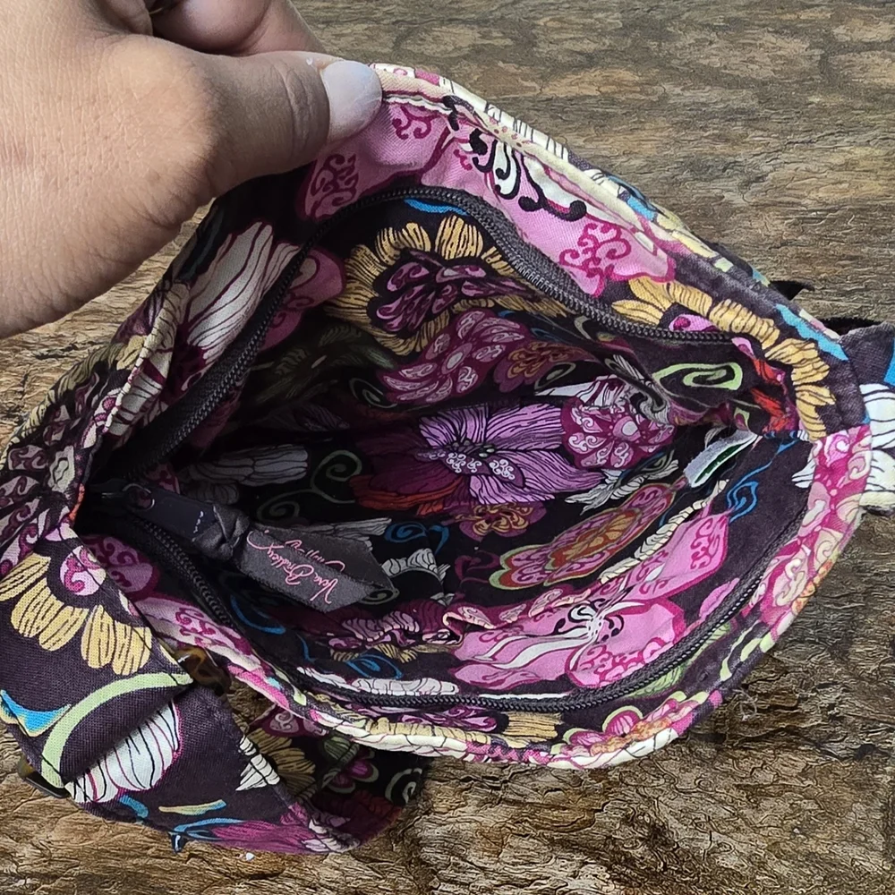 Vera Bradley Floral Quilted Hipster Crossbody Bag Brown Pink Shoulder Purse